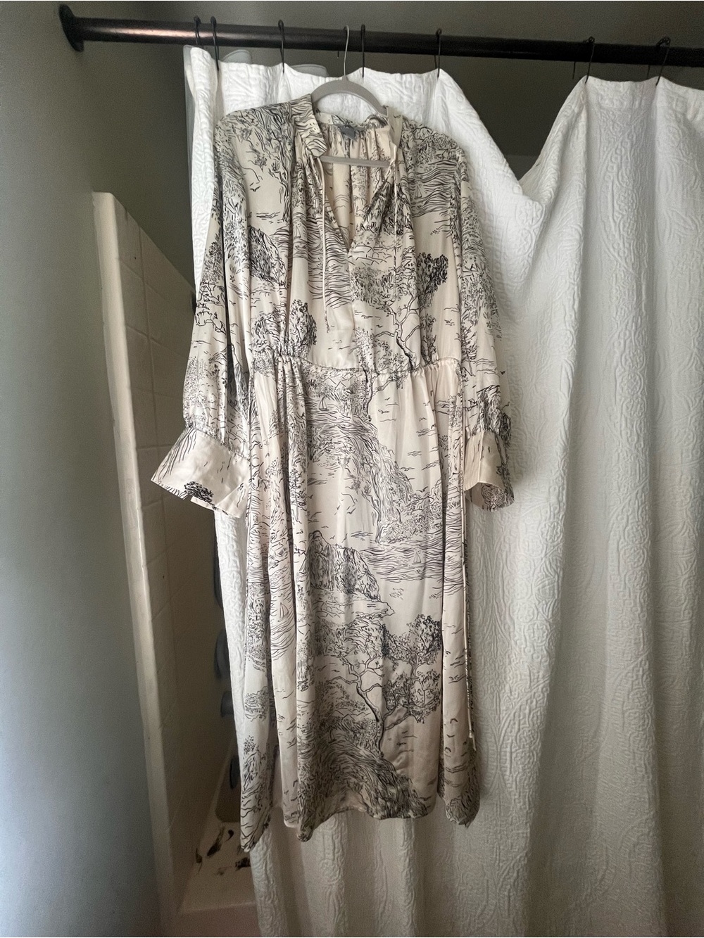 H&M Scenic Print Midi Dress in Cream and Black